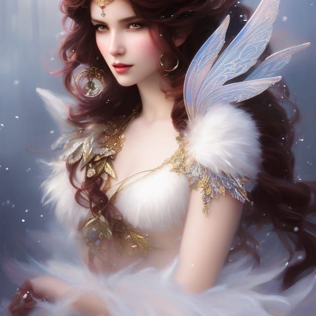 Beautiful Winter Fairy Portrait in Art Nouveau Style