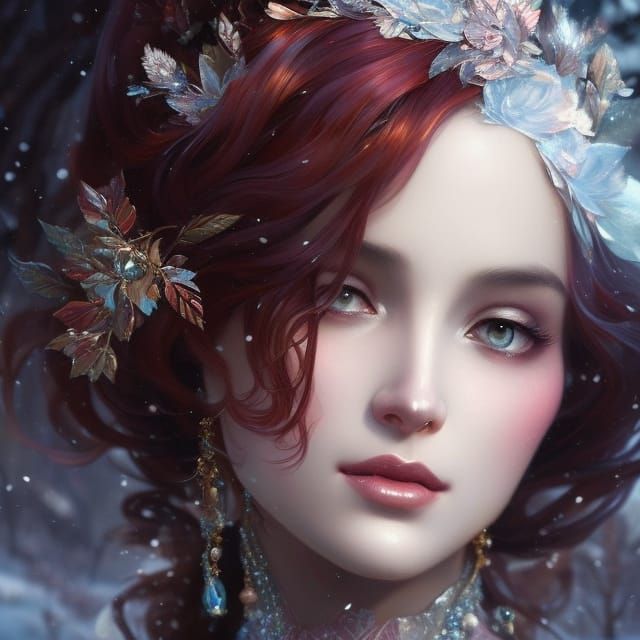 Beautiful Winter Fairy Portrait in Art Nouveau Style