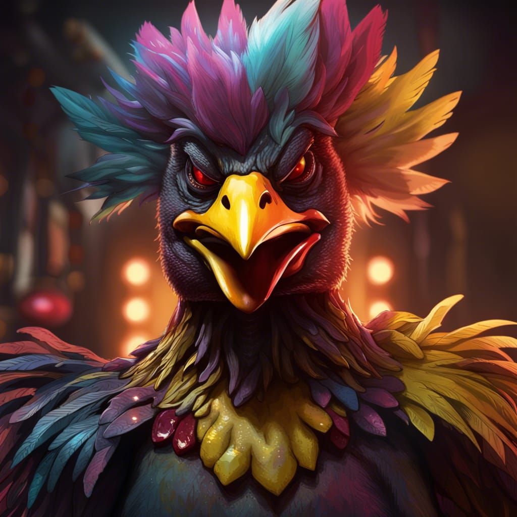 Nightmare Chicken Portrait in Hyperdetailed Style