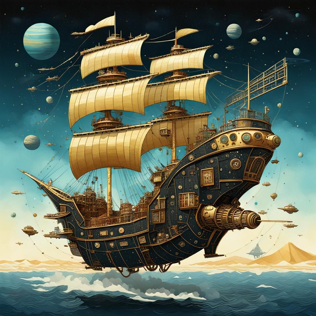TIME TRAVEL SPACE SHIP STEAMPUNK FLYING CARAVEL