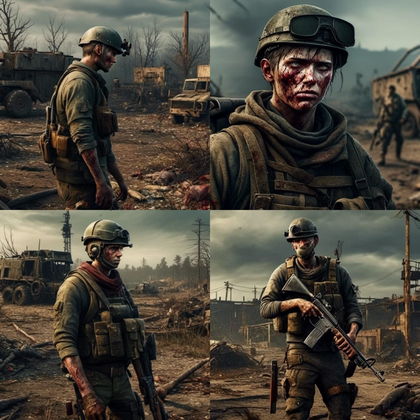 Post-Apocalyptic Soldier in Destroyed Landscape