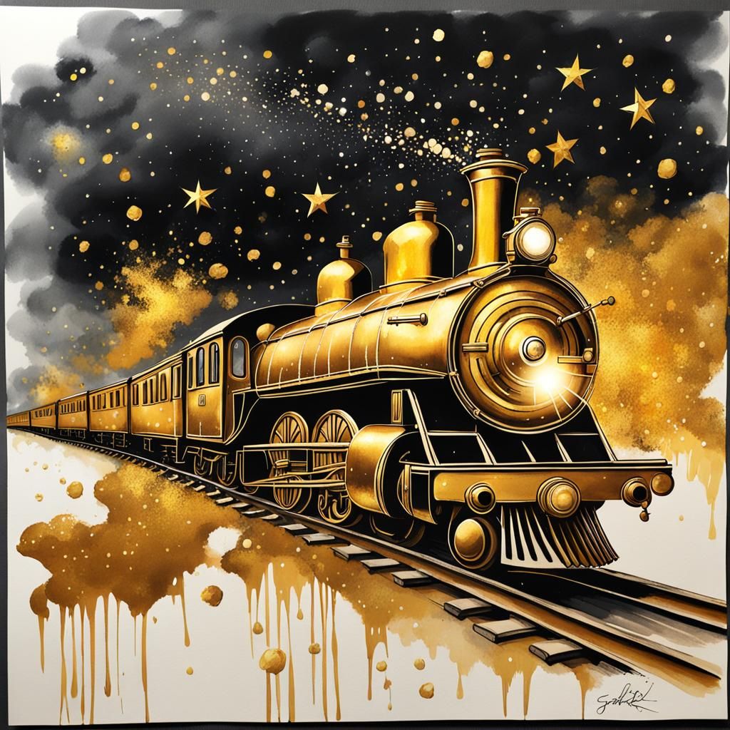 Golden Train in Stormy Starlight: Fantastic Realism
