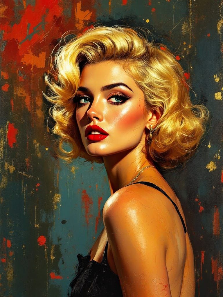 1950s Pin-Up Woman in Dramatic Hollywood Style