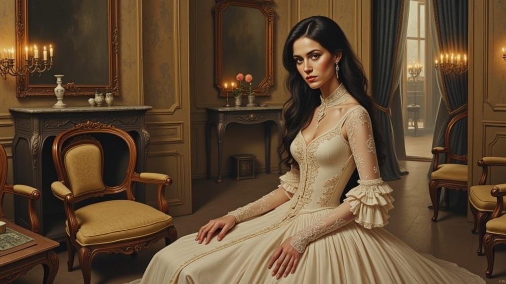 Elegant Woman in Ornate Interior, Art Nouveau Style