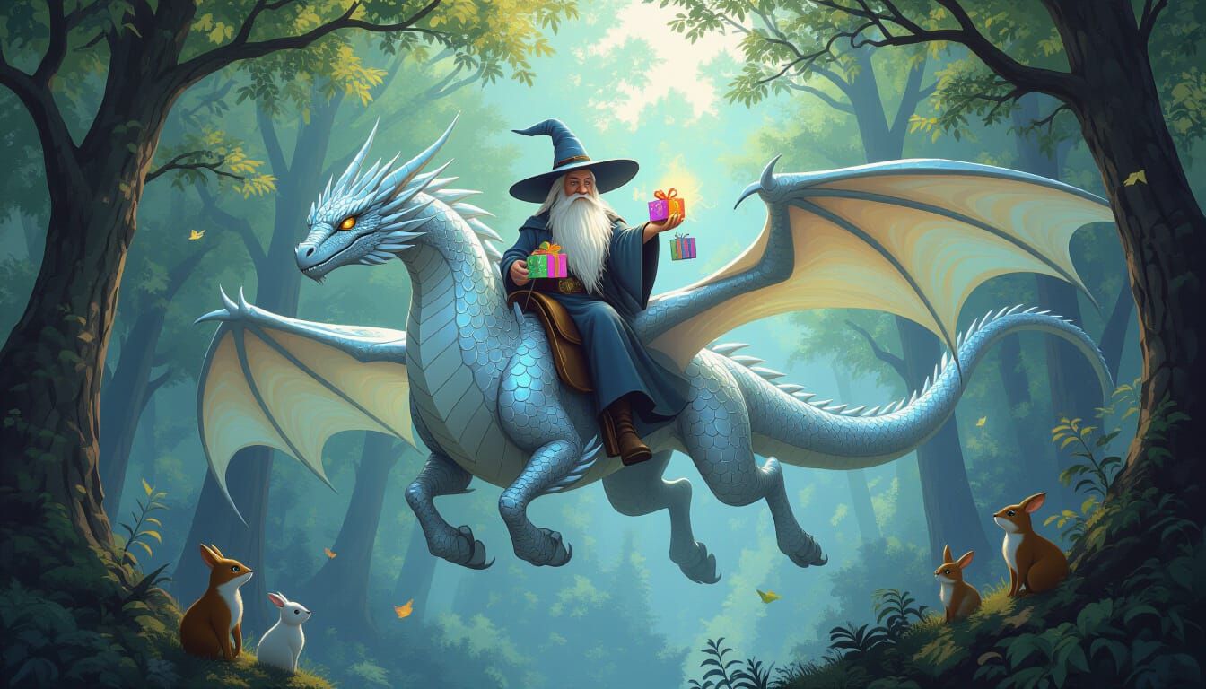 Silver Dragon and Wizard Distribute Gifts