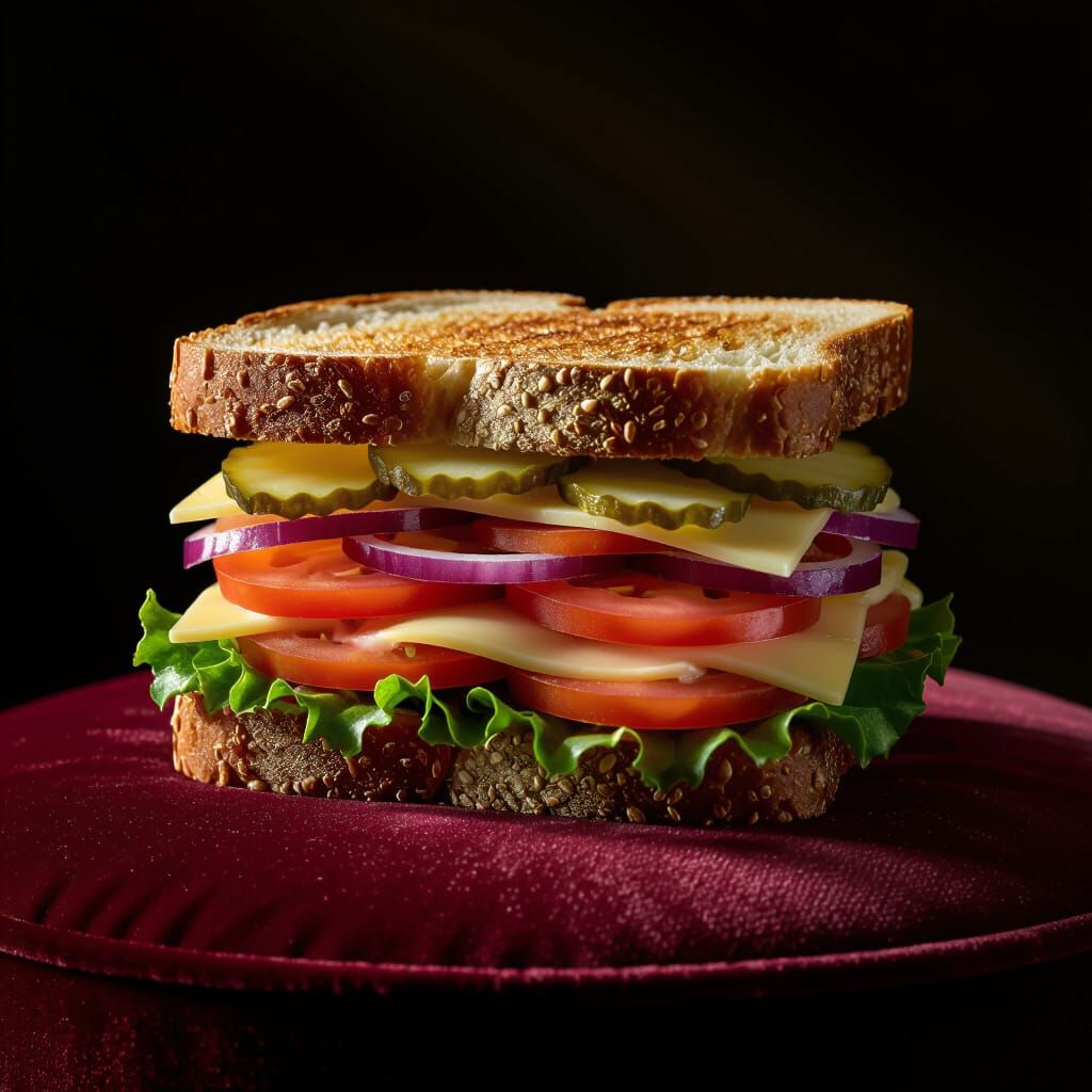 Hyperrealistic Antique Sandwich Still Life on Velvet