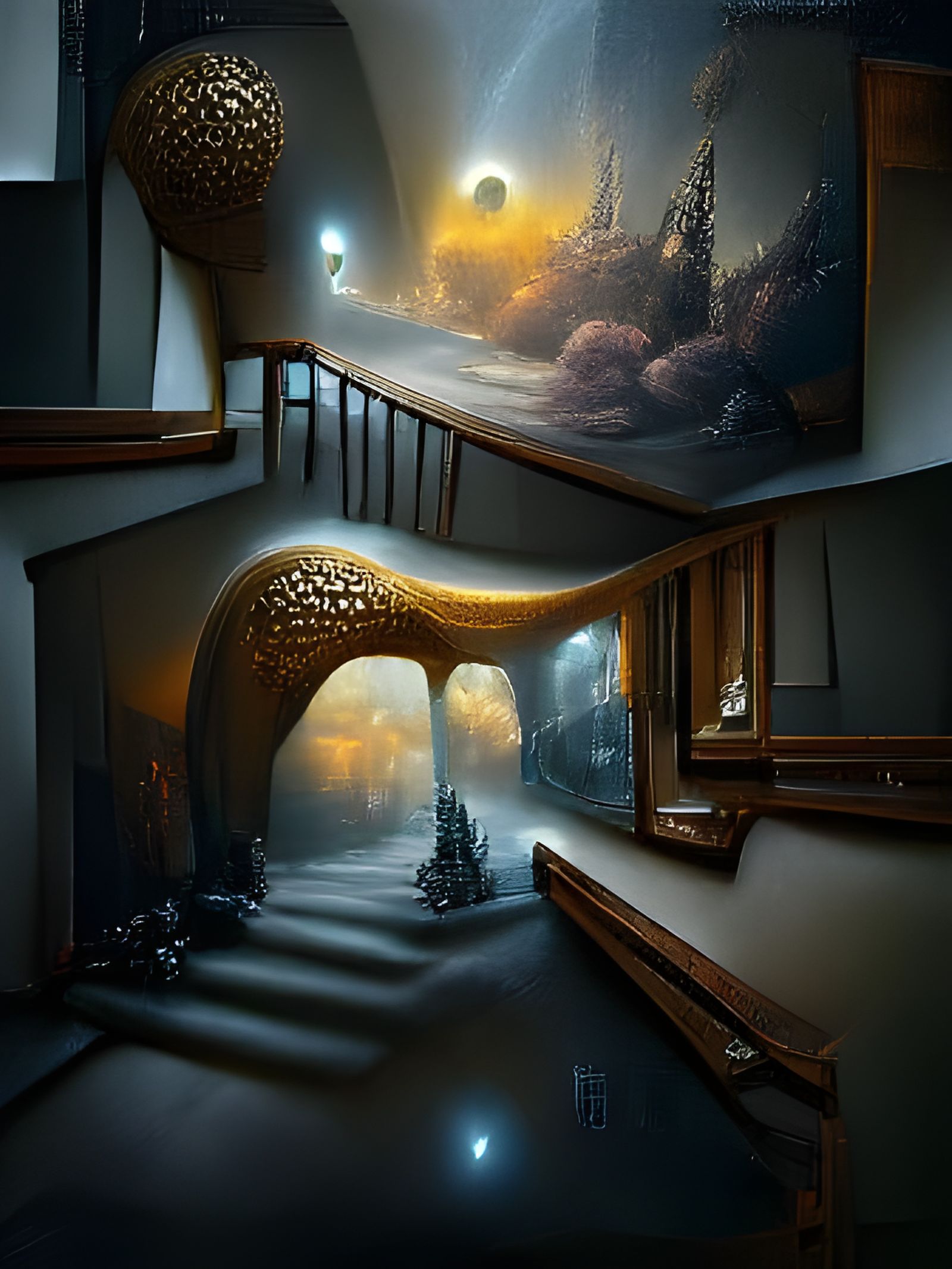 Surreal Stairway Hallway in Sci-Fi Fantasy Style