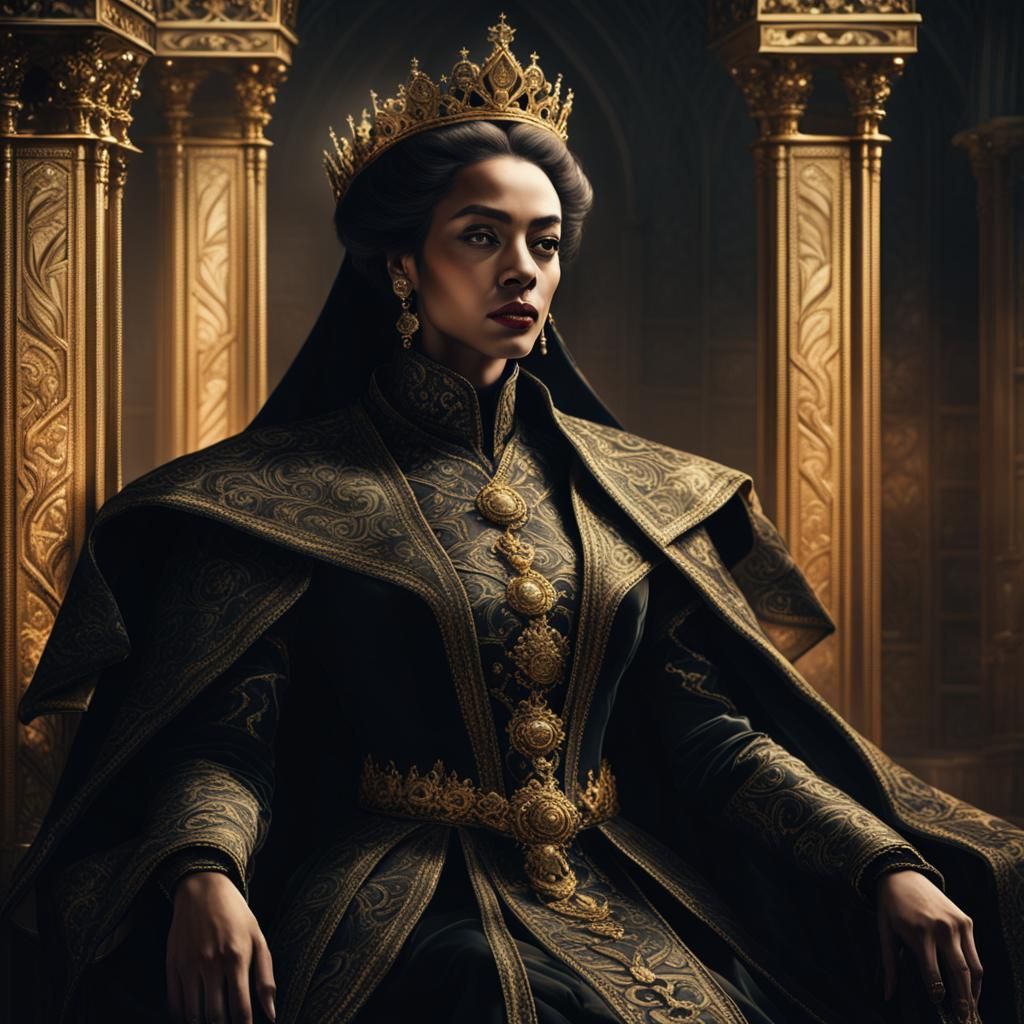 Majestic Queen on Throne in Gothic Setting