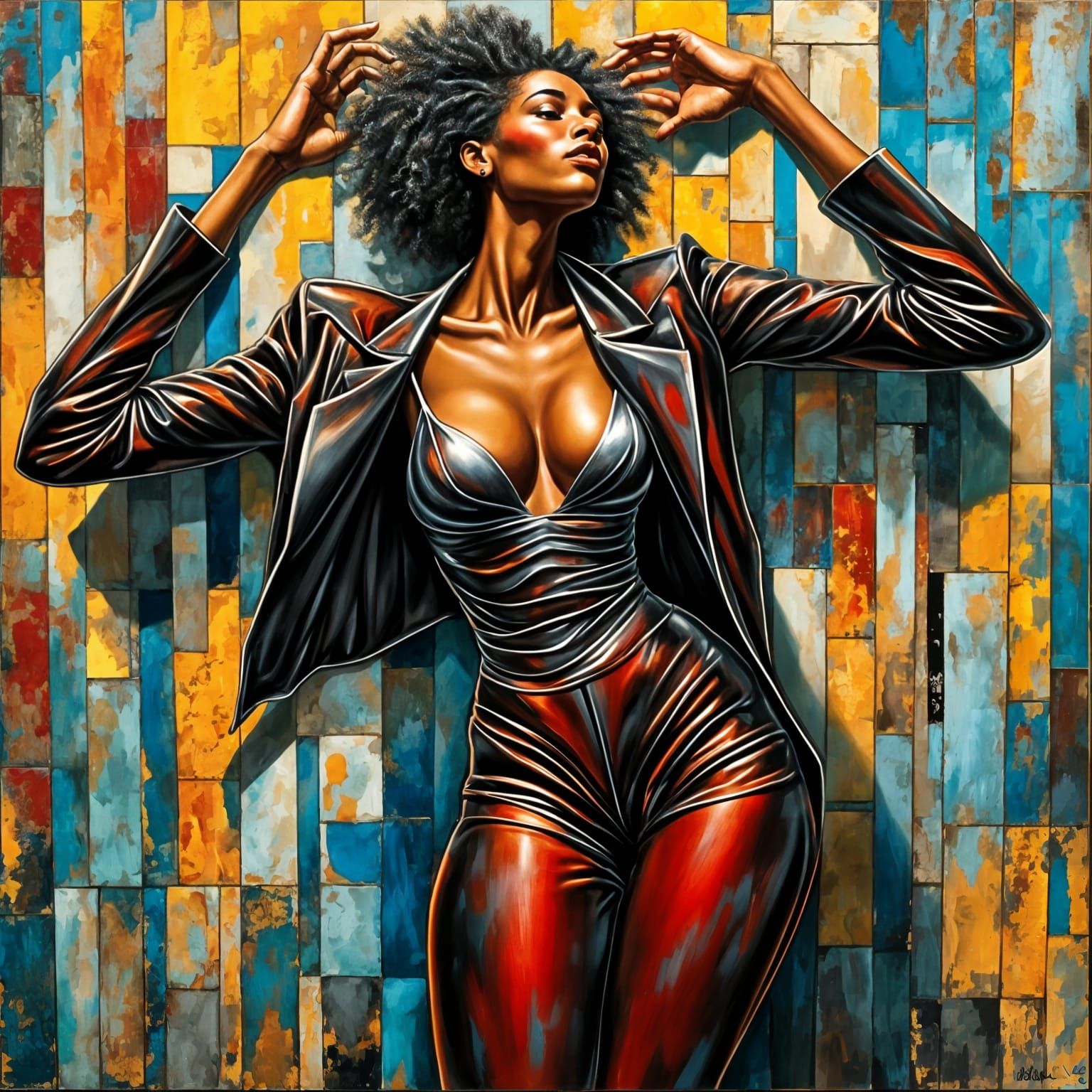 Abstract Black Woman in Retrofuturistic Matrix Style