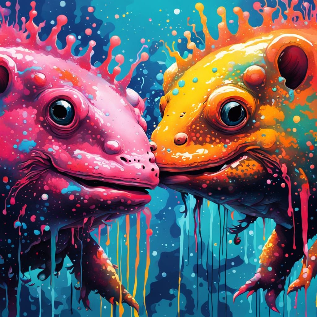 Vibrant Axolotl Graffiti Portrait