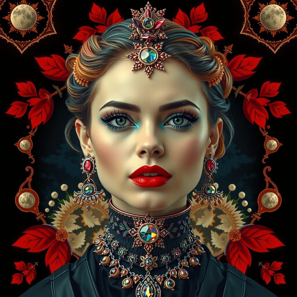 Vibrant Geometric Portrait with Ethereal Beauty