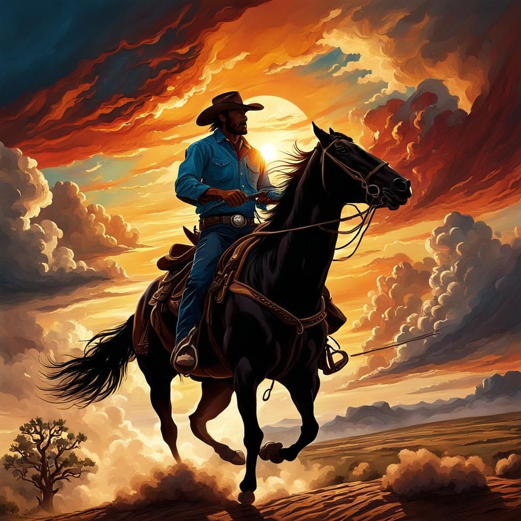 Cowboy Rides into a Glorious Sunset
