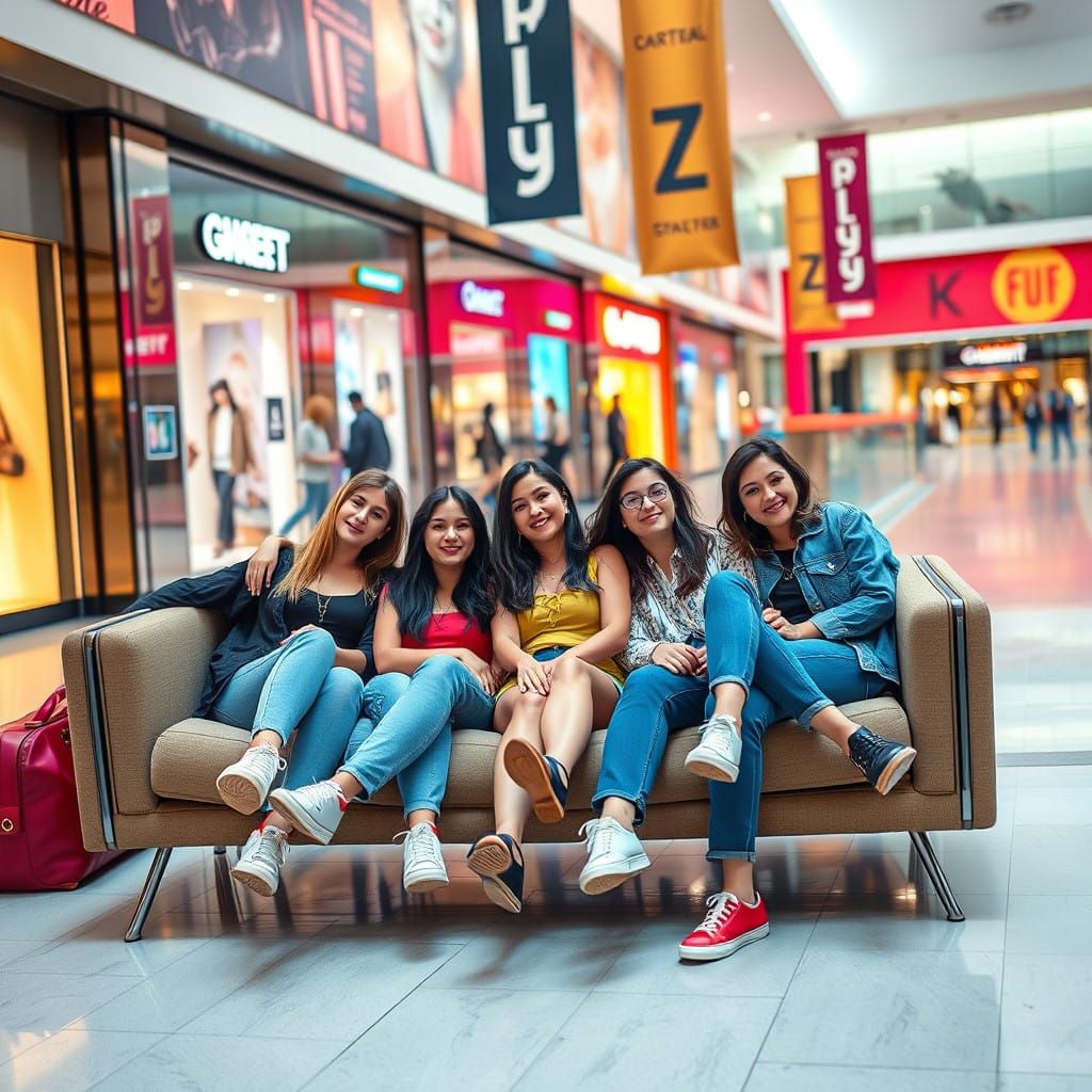 Young Adults Enjoying Leisure Time in a Modern Shopping Mall...