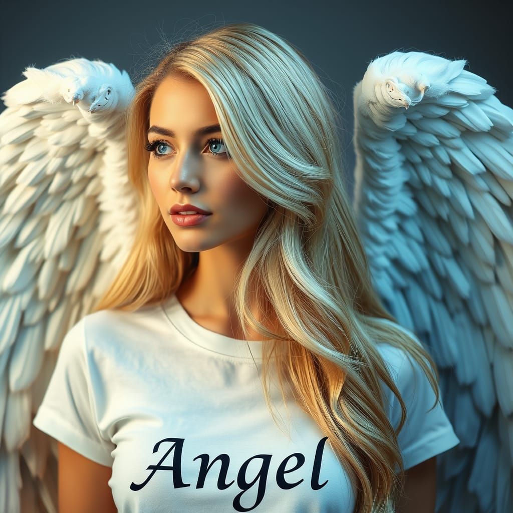 Woman with Angel Wings and Blond Hair