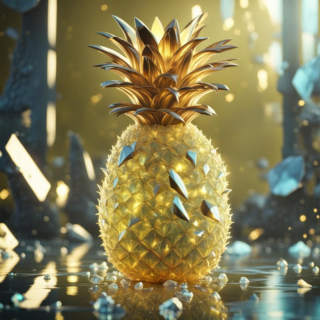 Elegant Crystal Pineapple with Shattered Glass Background