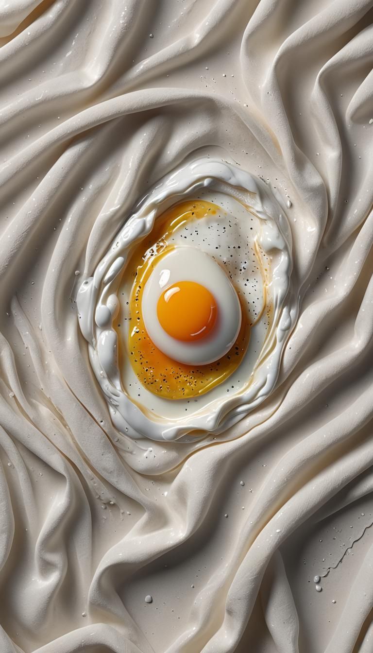 Ultra-Realistic Fried Egg on White Cloth