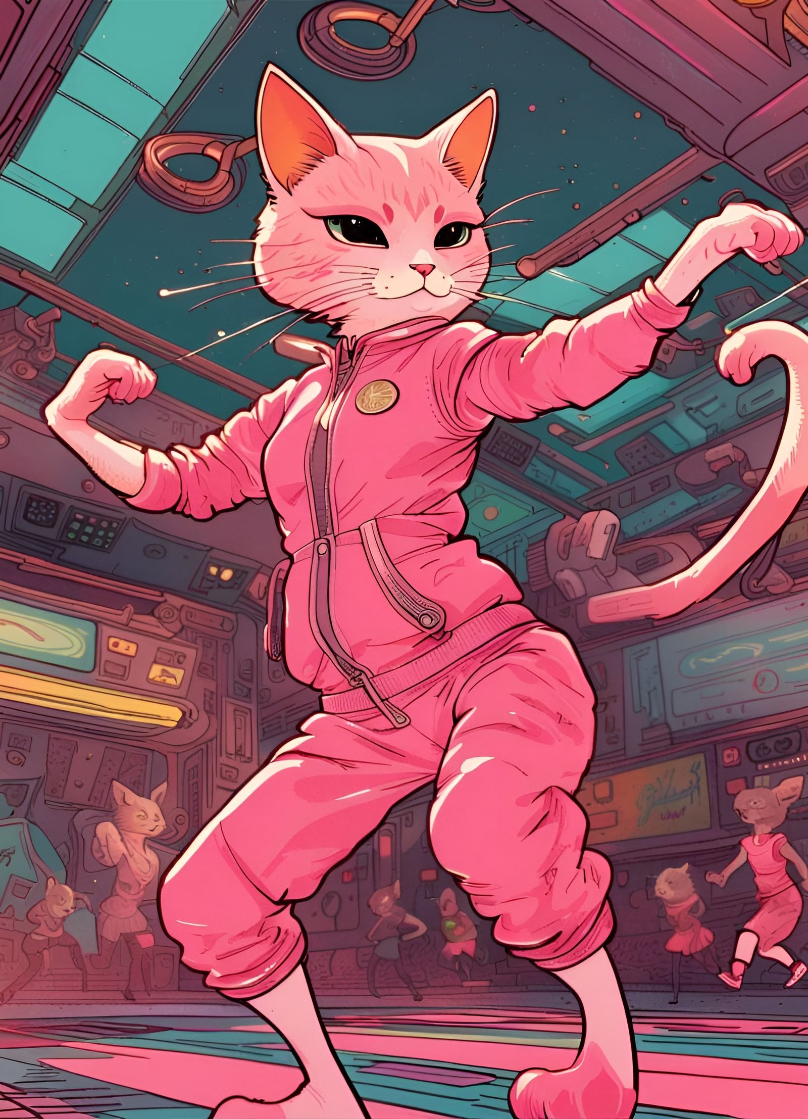 Aerobic Cat in her pink gym outfit