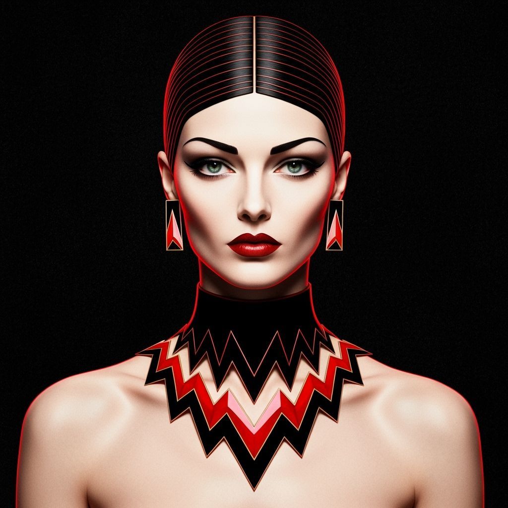 Art Deco Woman with Geometric Zigzag Necklace
