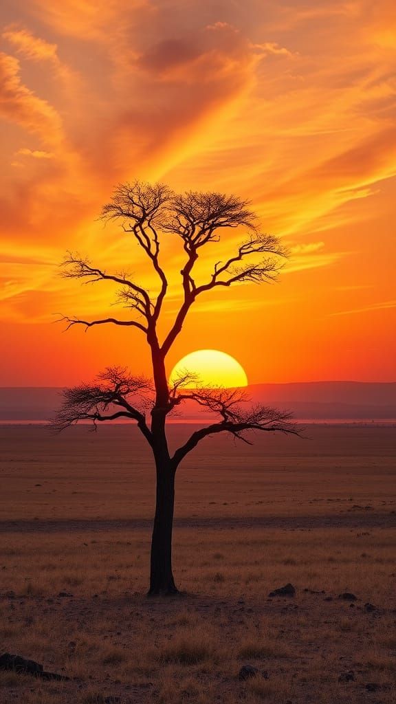 Serengeti Sunset in Photorealistic Style, National Geographi...