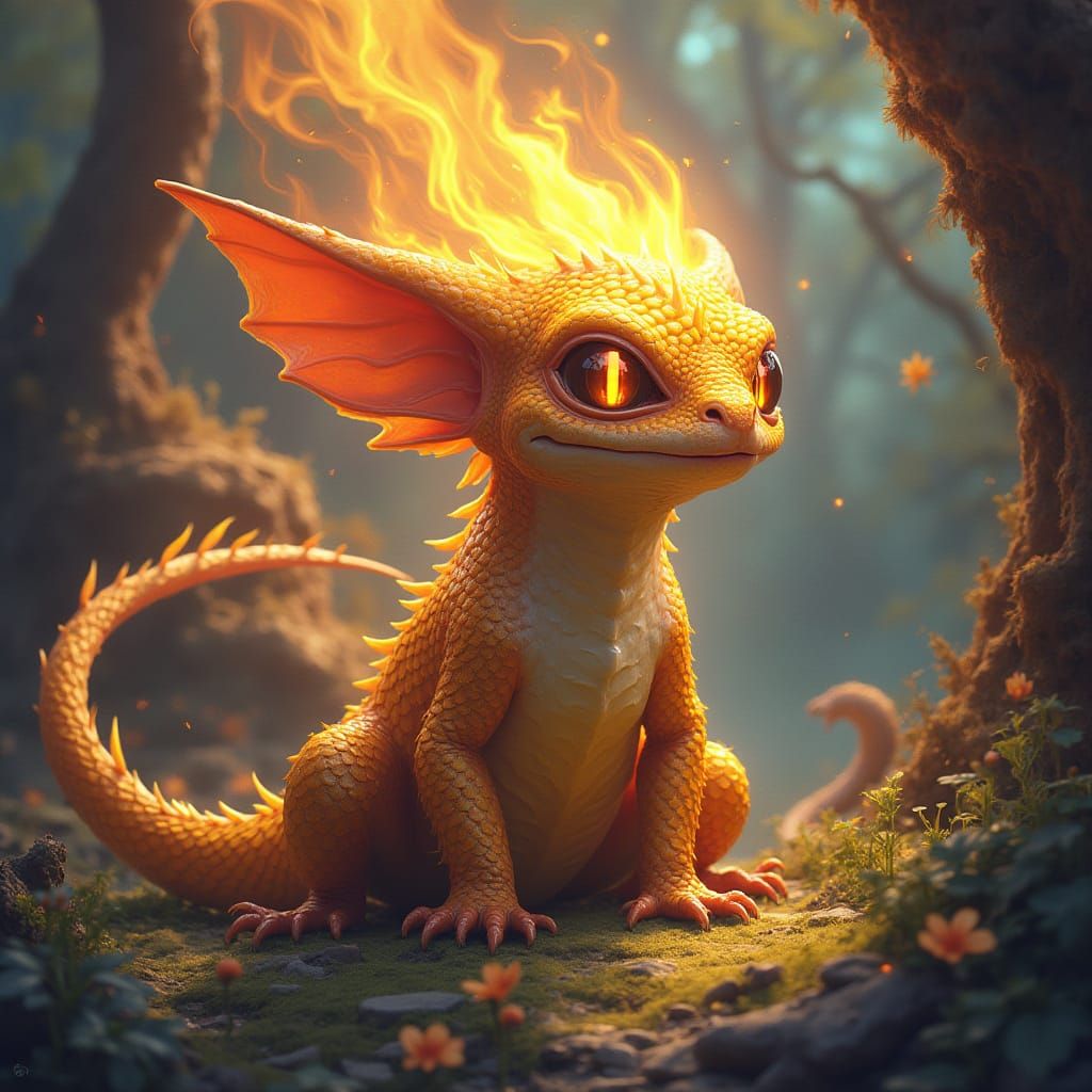 Mystical Golden Axolotyl in a Surreal Blaze