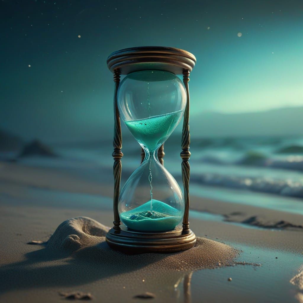 Dreamlike Hourglass on Moonlit Beach in Surrealism Style