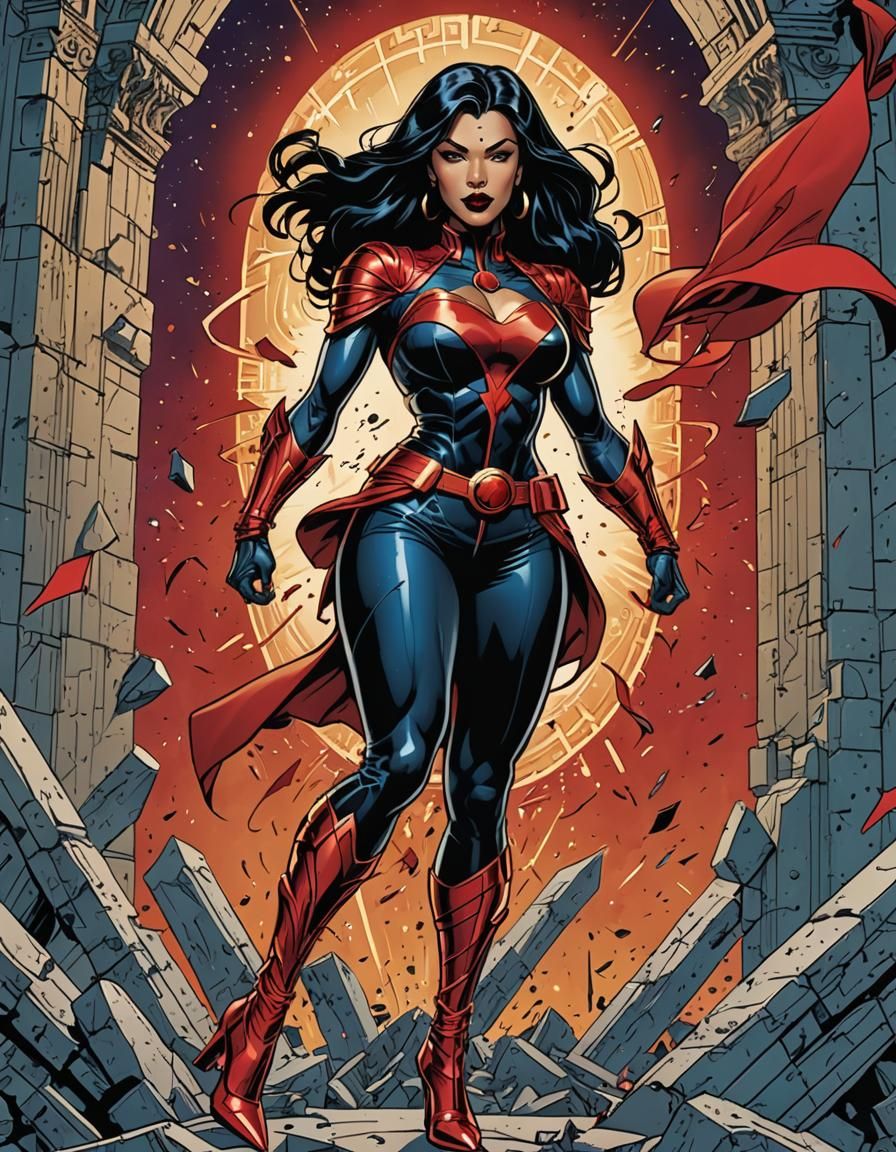 Dynamic Comic Art of a Striking Heroine in Action