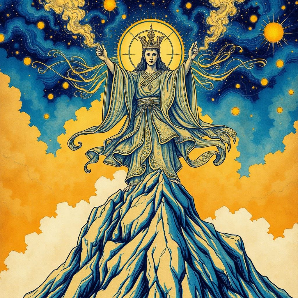 Majestic Figure Personifying Righteousness, Oriental Art Sty...