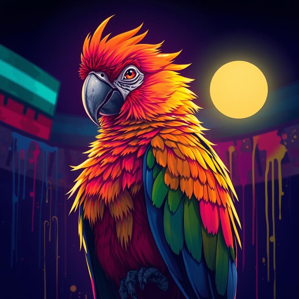 Neon Parrot in Manga Style