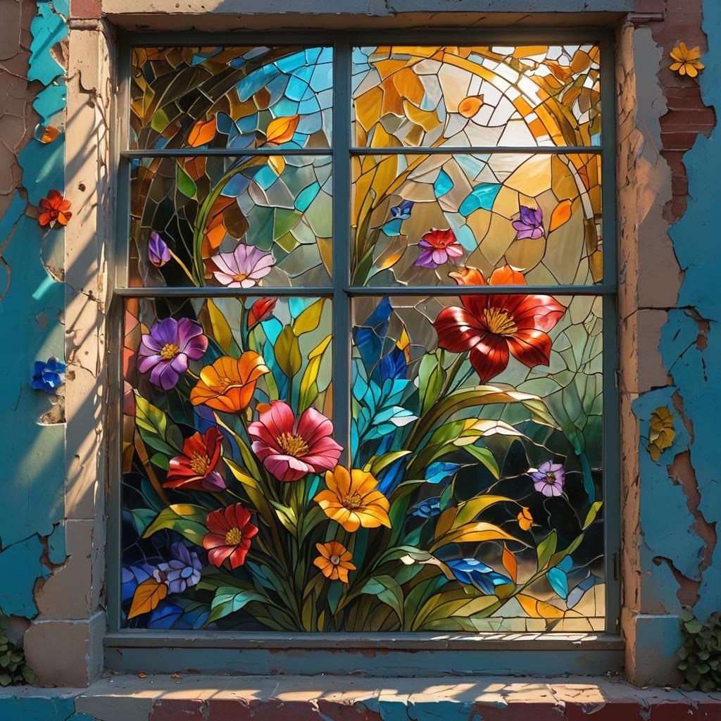 Vibrant Floral Stained Glass Art in 8K