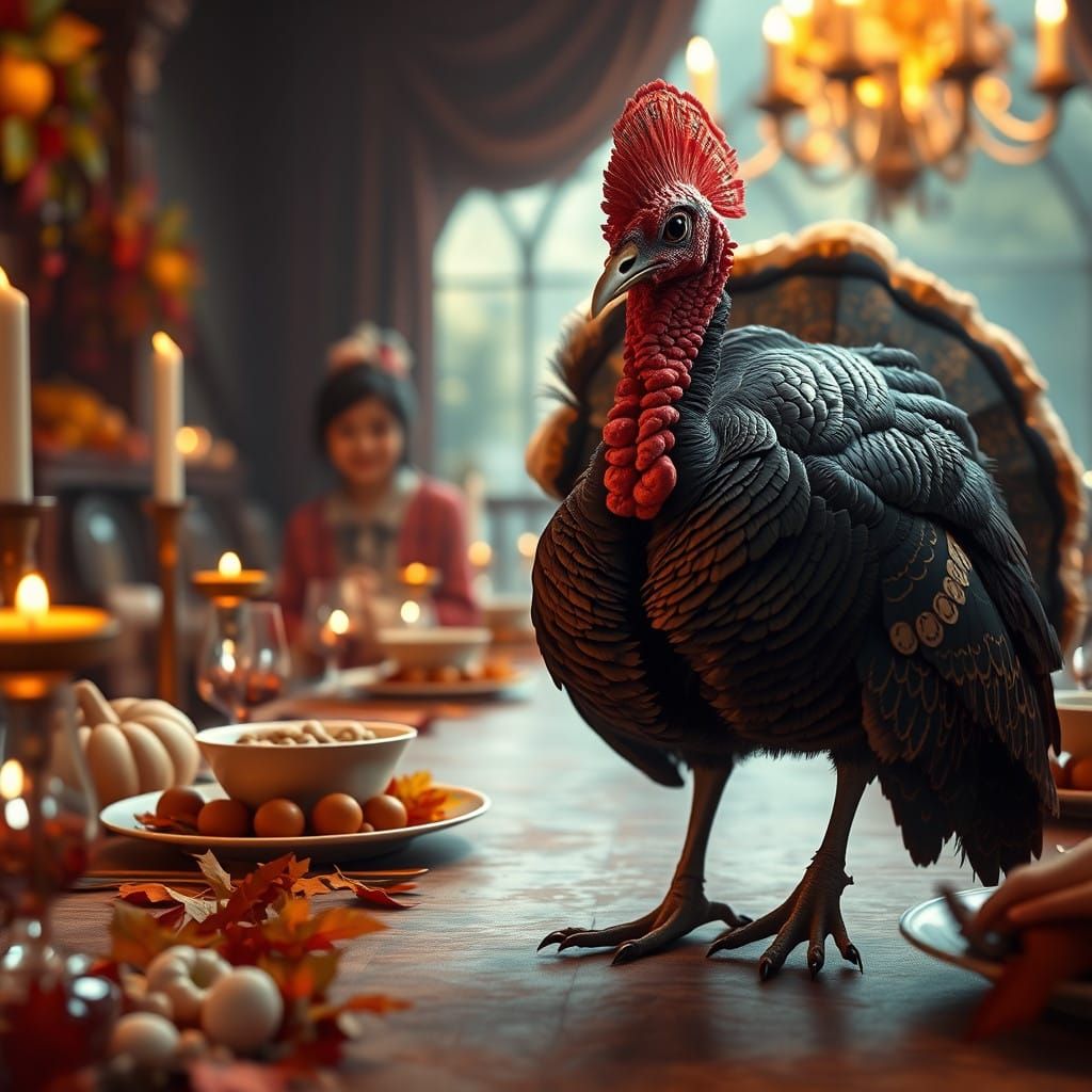 Vibrant Turkey Meets Enchanting Girl at Whimsical Thanksgivi...