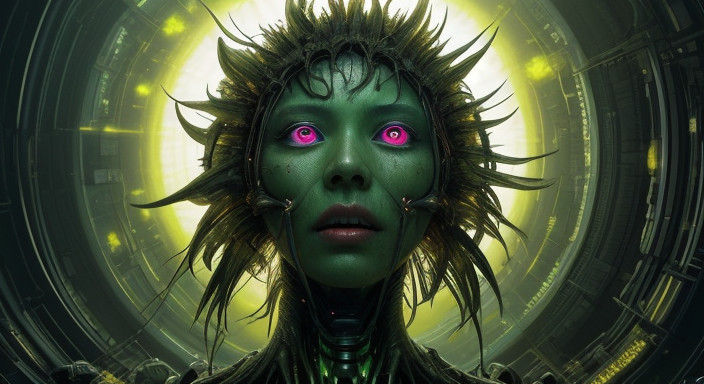 Cyberpunk Humanoid Sunflower Hybrid