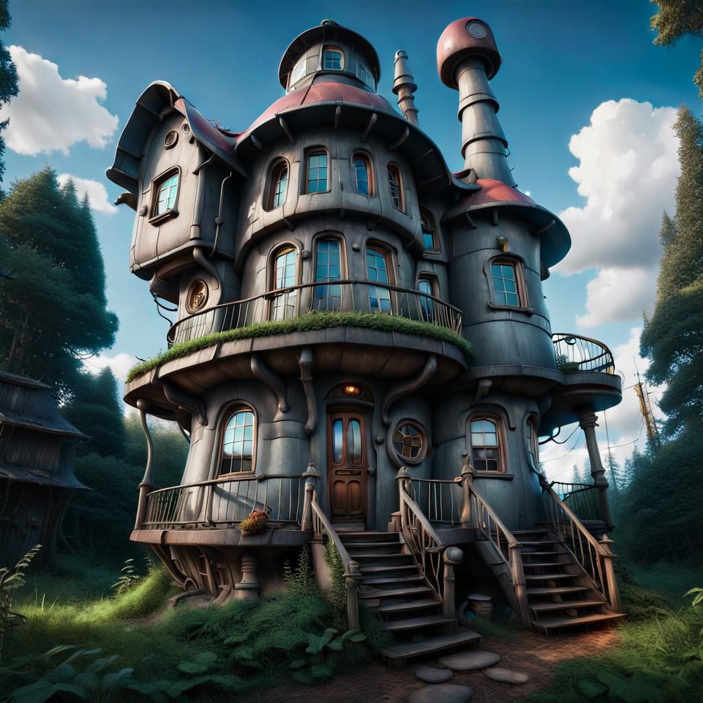 Iron Giant Style Mushroom House in 8K
