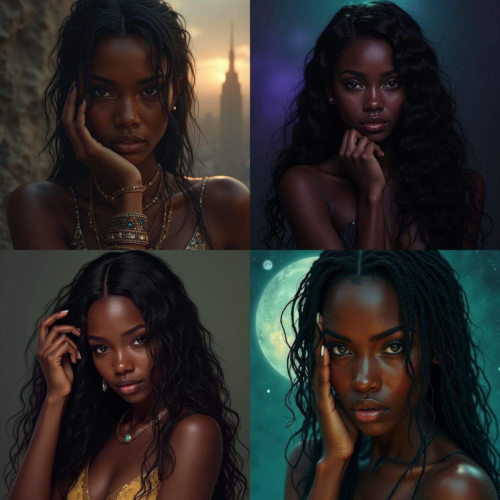 Nigerian Goddess in Dramatic Pose, Fantasy Portrait in Deep ...