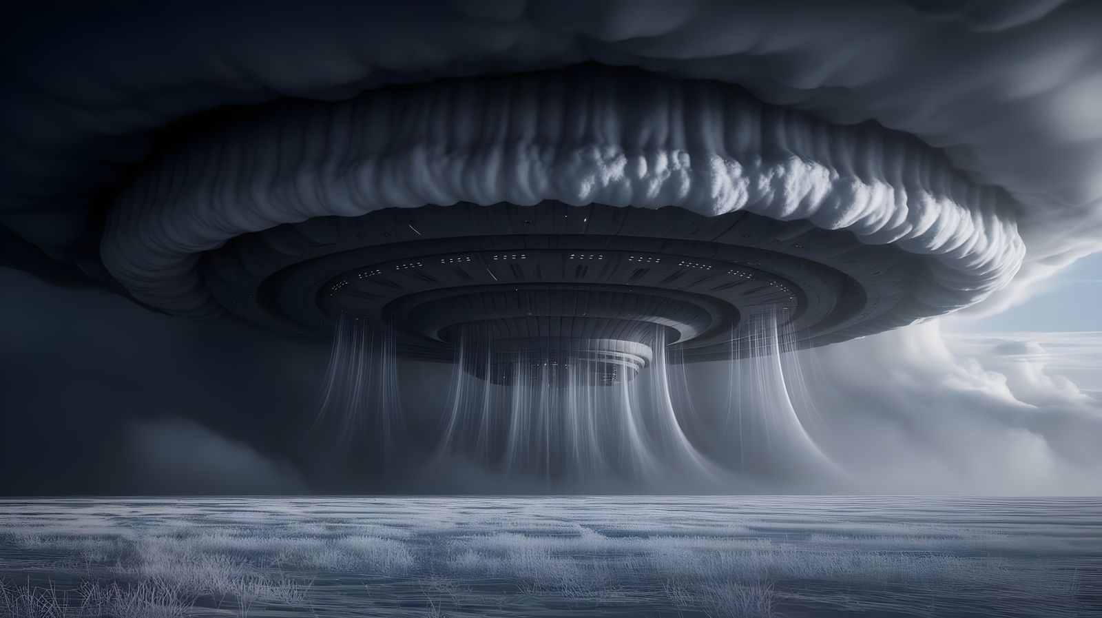 Majestic Alien Spacecraft Emerges from Cyberpunk-Style Thund...