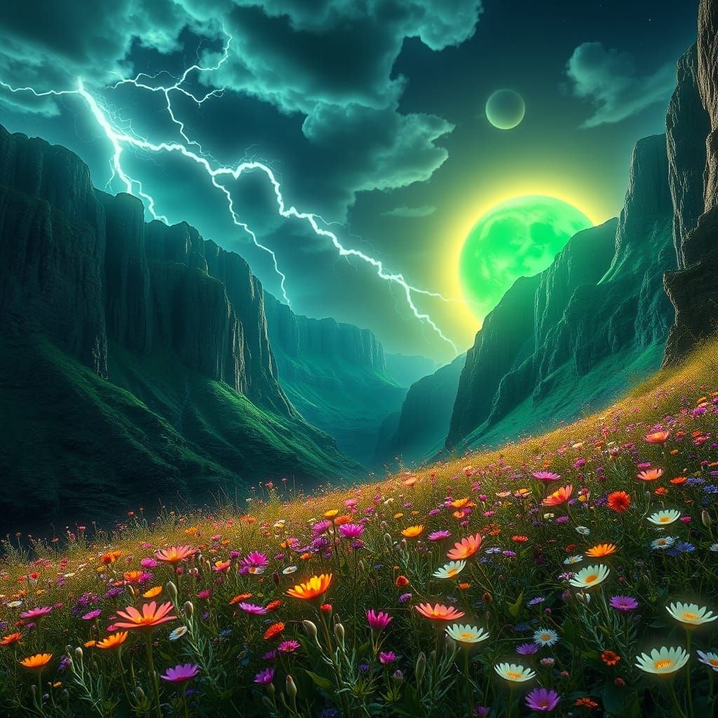 Ethereal Glowing Meadow on a Distant Planet