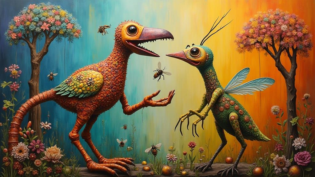 Hundertwasser Style Puppet with Bird and Bees