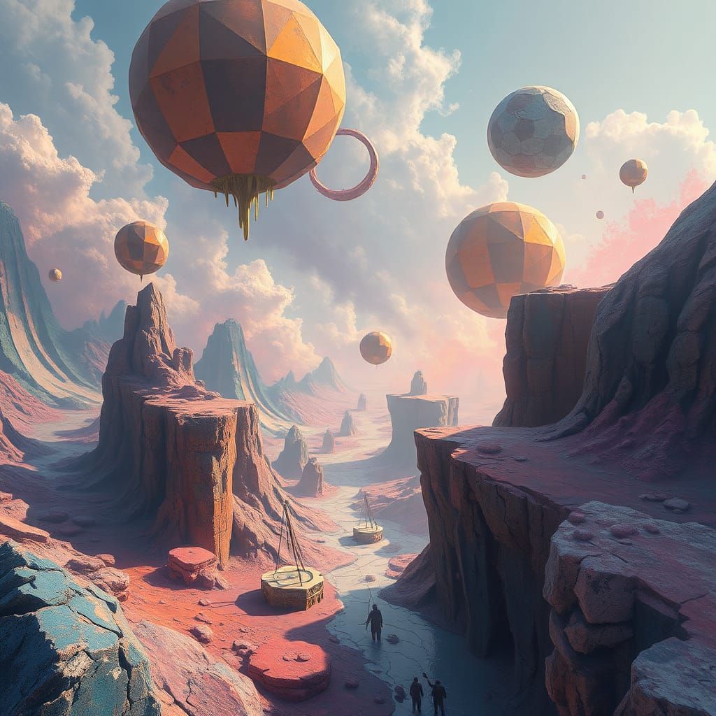 Abstract Surreal Scene with Geometric Shapes