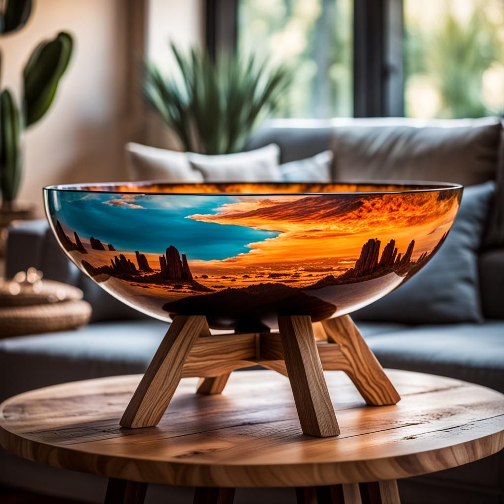 Desert Landscape Epoxy Bowl on Medieval Table