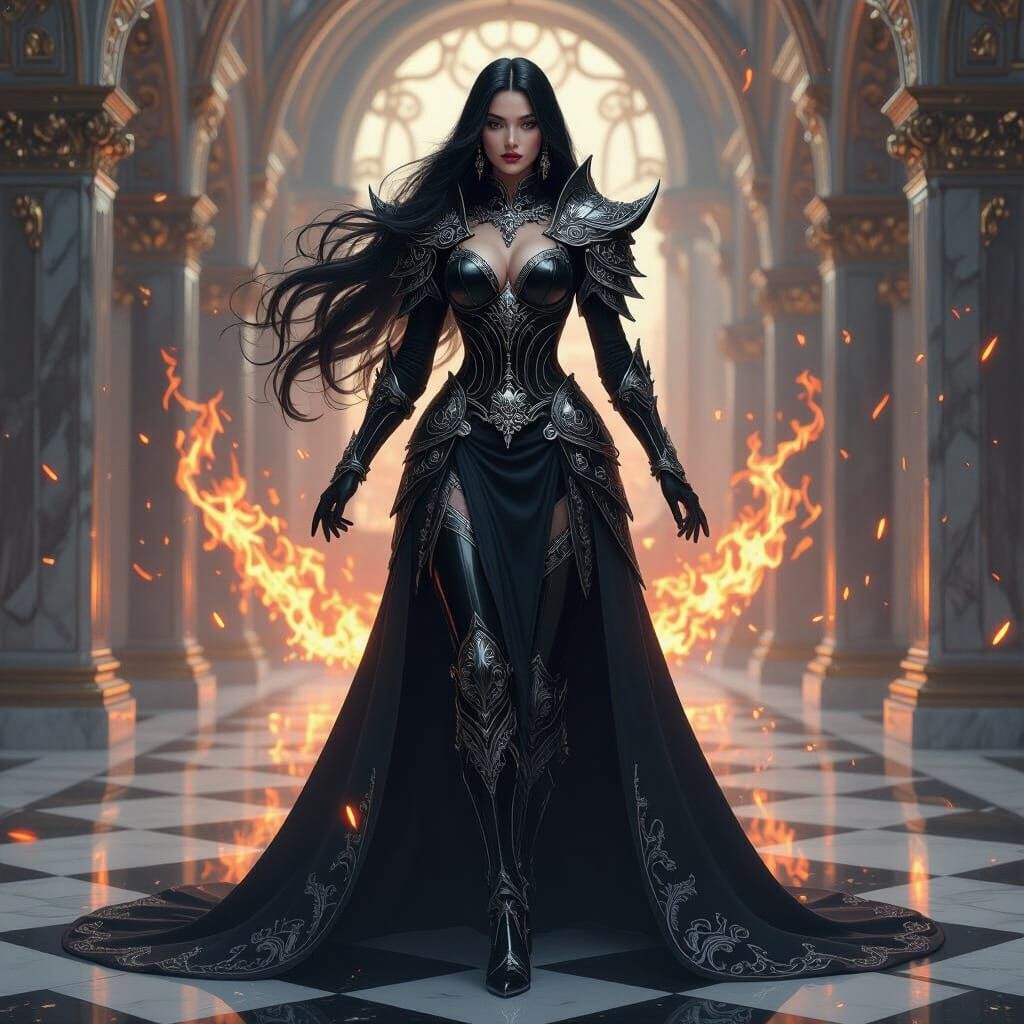 Obsidian Empress in Hall of Mirrors: Dreamy Gothic Art