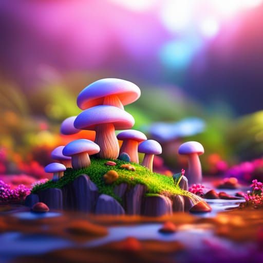 Diorama of a Tiny Mushroom City in a Sphere