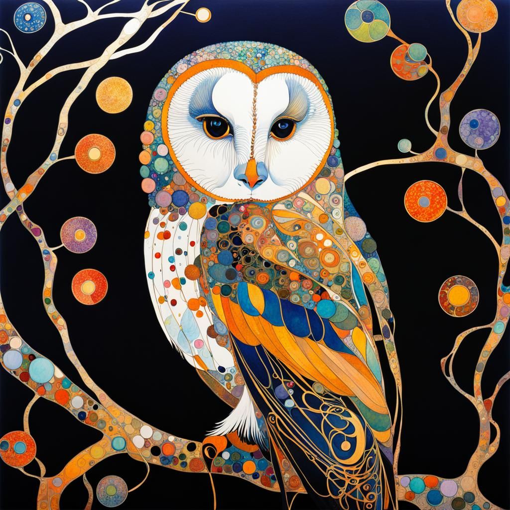 Intricate Ink Splatter Owl in Art Nouveau Style