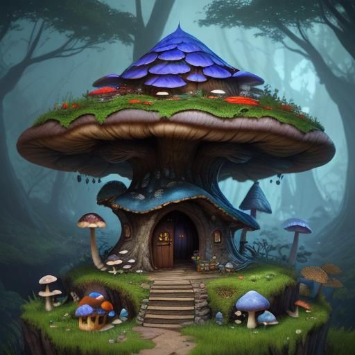 Fairy Home with Mushroom Roof: Detailed Matte Painting