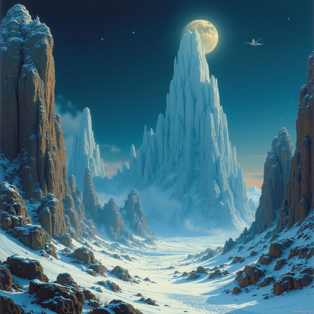 Dark Crystalline Landscape in Surrealist Style