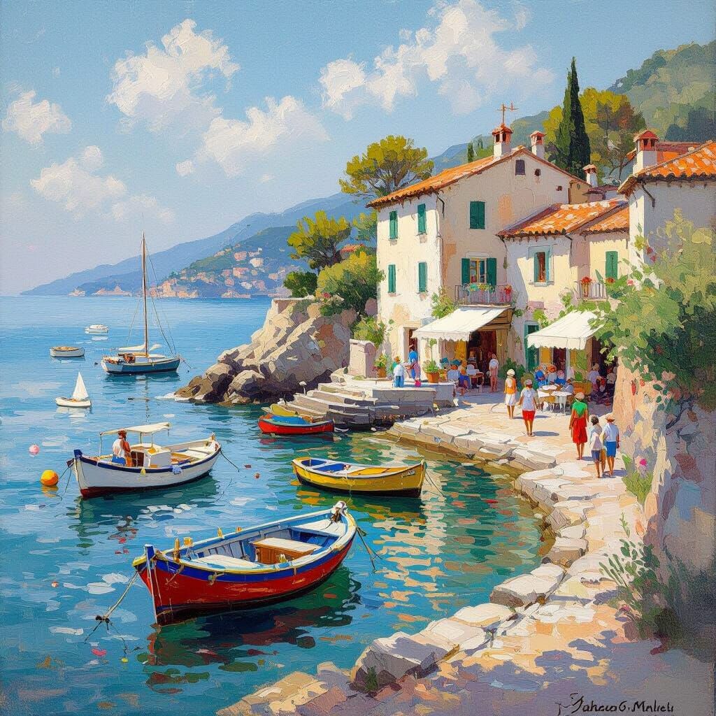 Italian Coastal Scene in Impressionistic Style