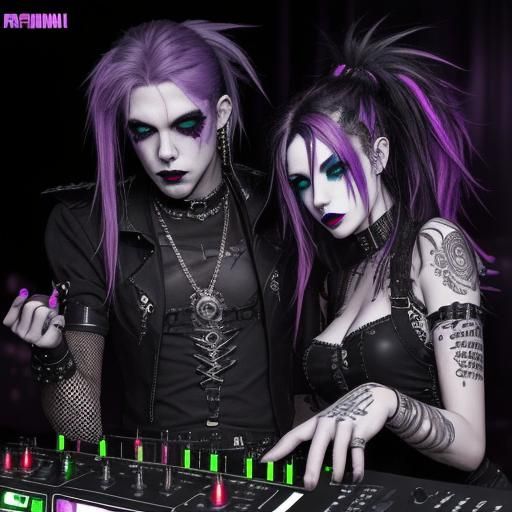 Gothic Vampire DJs in Cyberpunk Acid House Club