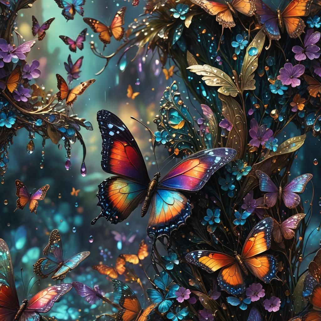 Iridescent Butterfly Matte Painting in Fantasy Environment