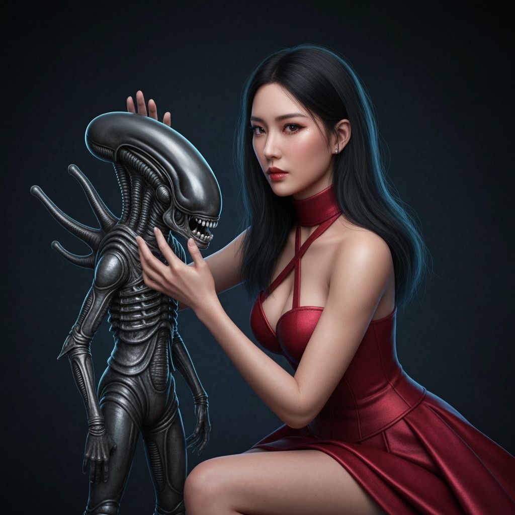 Asian Woman With Baby Xenomorph