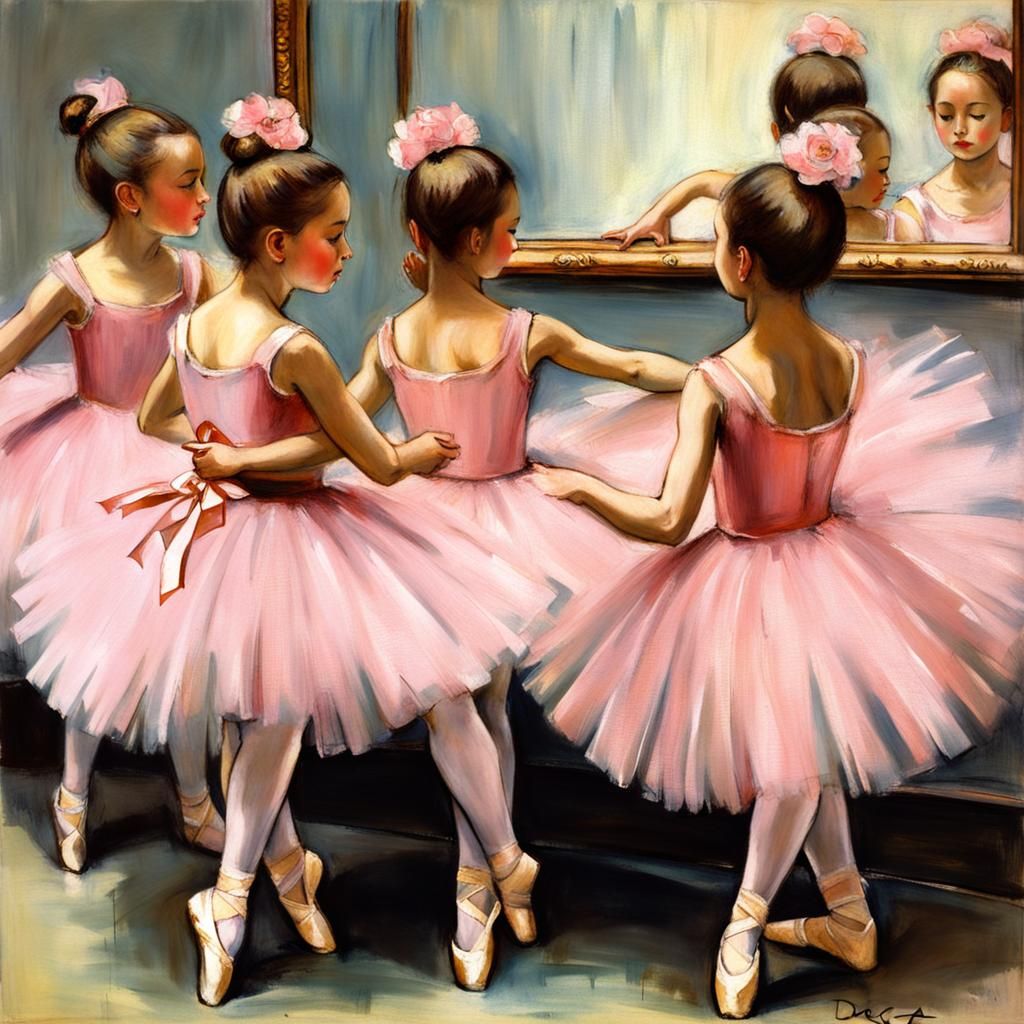 Ballet Dancers in Pink Tulle, Impressionistic Style