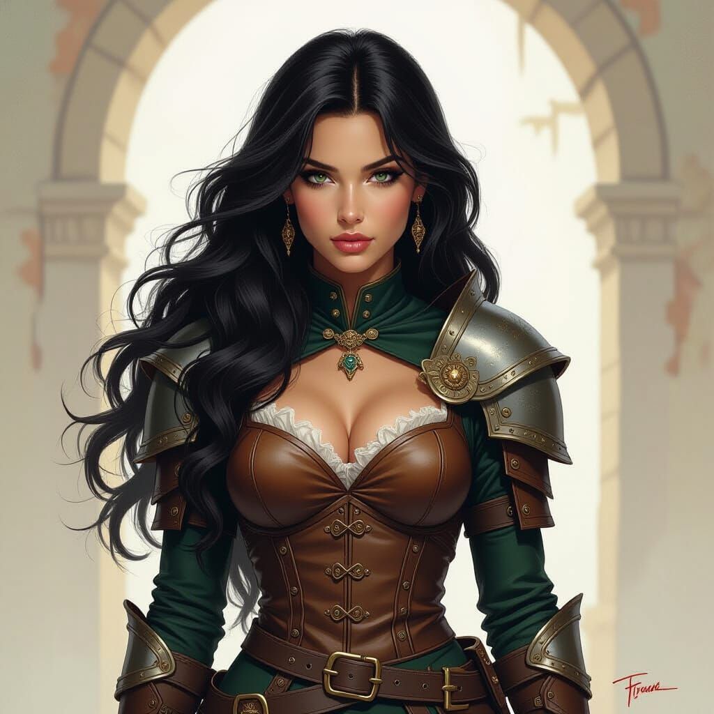 Medieval Warrior in Leather Armor, Frazetta Style