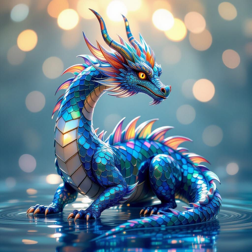 Ocean Glass Dragon with Kaleidoscope Light in Art Nouveau St...